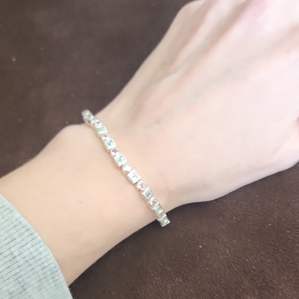 Silver Bracelet with Light Blue and Purple Stones